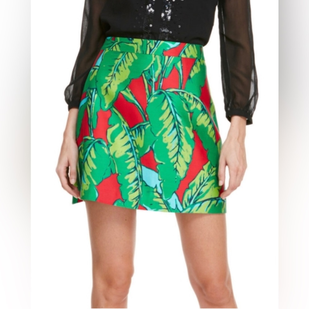 VINEYARD Vines Banana Leaf Print Skirt 14 NWOT Lighthouse Red silk/cotton